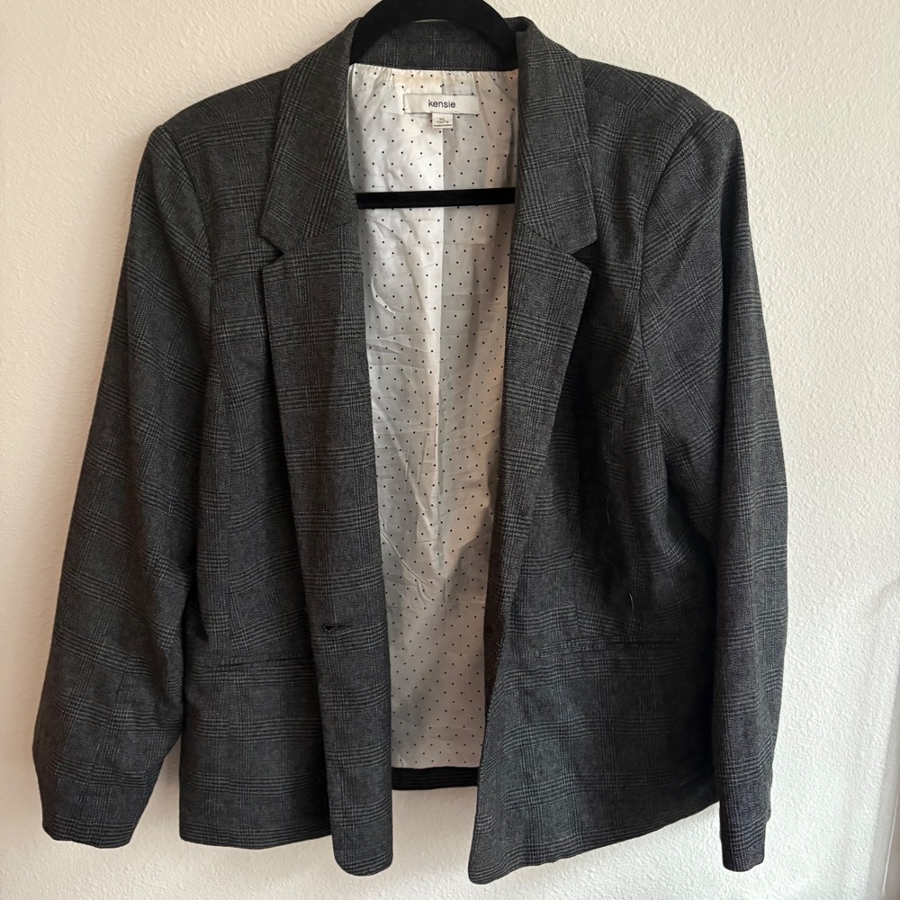 Kensie Women's Gray Plaid Blazer Jacket XL Button Front - Picture 3 of 8